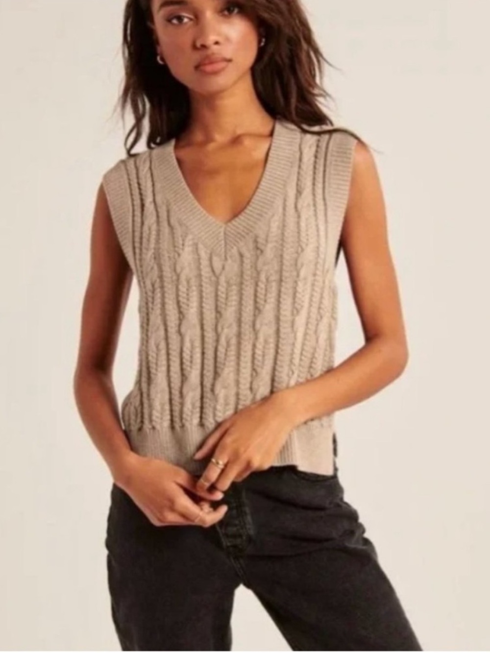 A&F Taupe Cable Knit Sweater Vest